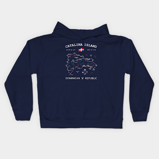 Catalina Island Dominican Republic Flag Travel Map Coordinates GPS Kids Hoodie by French Salsa